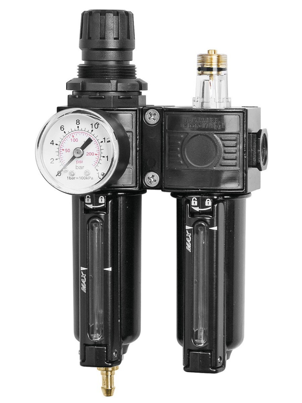 Воздушный фильтр - регулятор и лубрикатор, Ø 1/4 "- от 0 до 12 бар