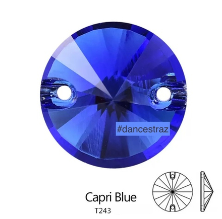 Стразы пришивные, Rivoli, Capri Blue, T243, 12mm, (40 ea/pkg), 5A+best, (F2)