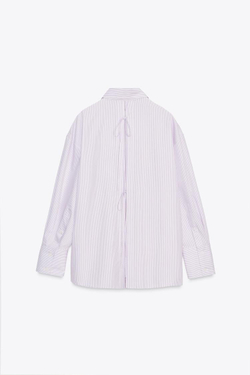 ZARA РУБАШКА ОВЕРСАЙЗ ИЗ ПОПЛИНА С ЗАВЯЗКАМИ НА СПИНЕ, СИРЕНЕВЫЙ