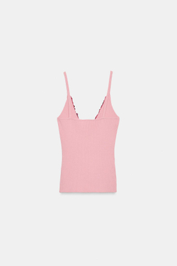 ZARA ТОП НА БРЕТЕЛЯХ С ПАЙЕТКАМИ, РОЗОВЫЙ