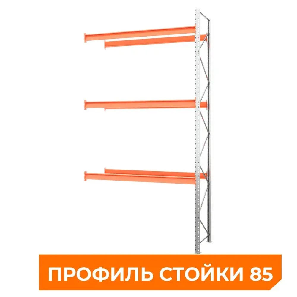 Секция приставная стеллажа металлического паллетного 5000х2700х1100 мм (85.1.5). Ярусы: пол+3
