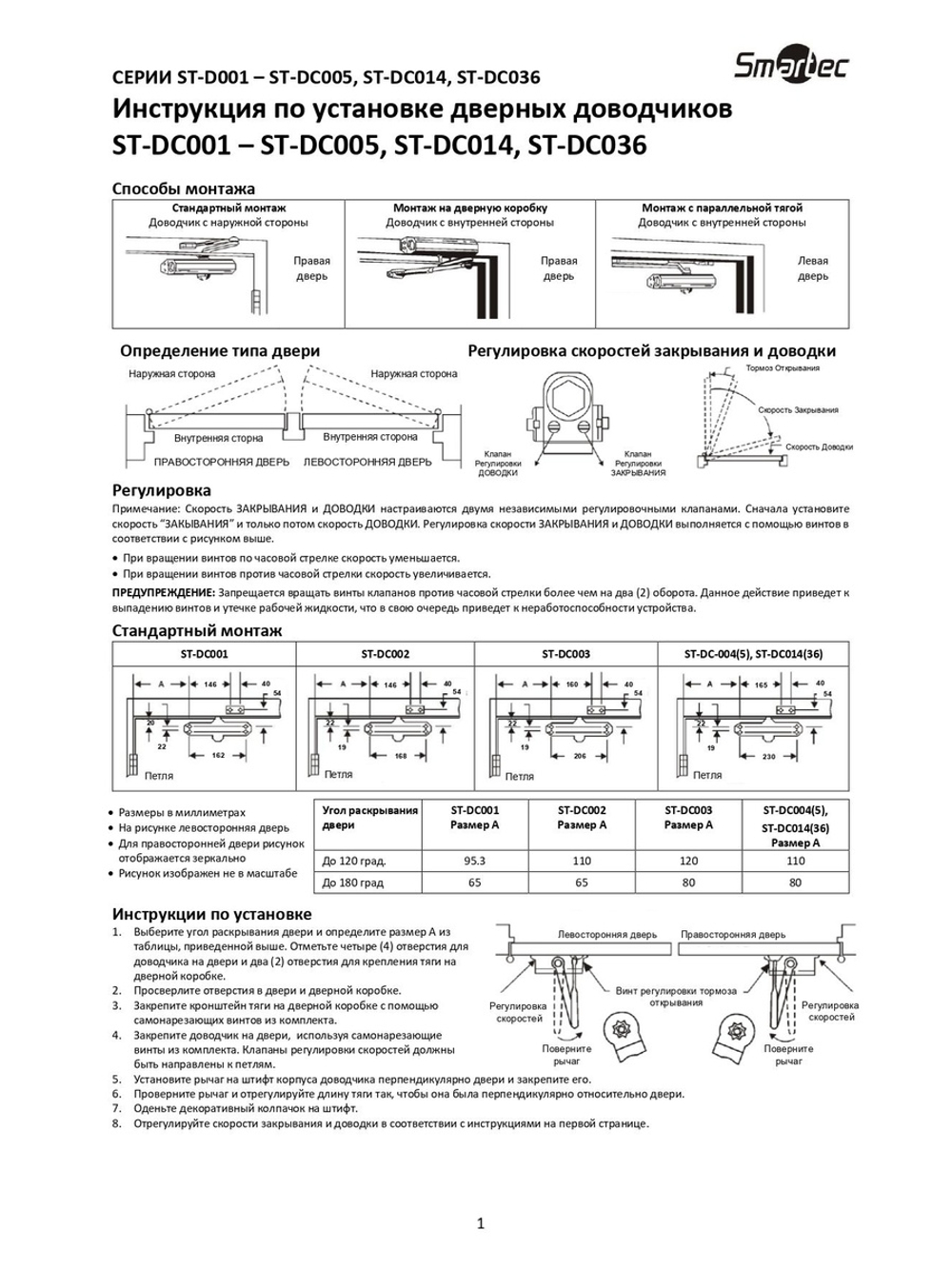 ST-DC014BCDA-WT Доводчик Smartec