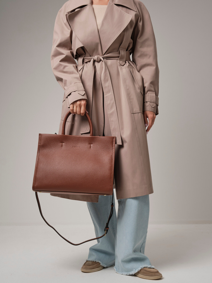 Сумка кожаная шоппер коричневая