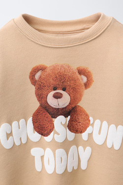 ZARA ТОЛСТОВКА С ПРИНТОМ «МЕДВЕЖОНОК», ЦВЕТ ВАФЛИ