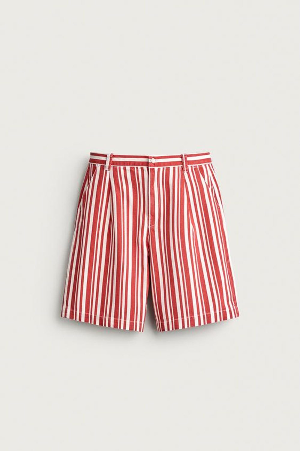 ZARA ШОРТЫ WIDE FIT В ПОЛОСКУ, КРАСНЫЙ