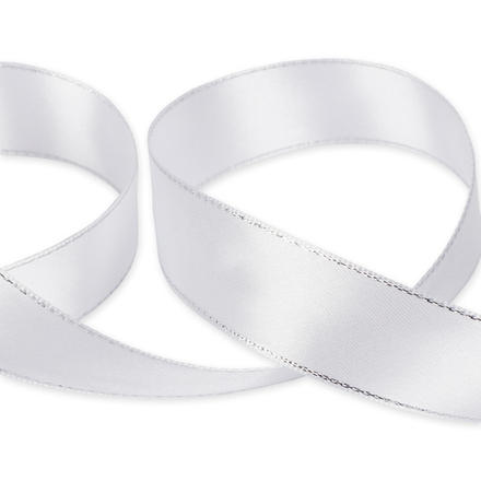 Лента атласная  25 мм, цв.001 под серебро  "Gamma"  двухстор. с металл. нитью