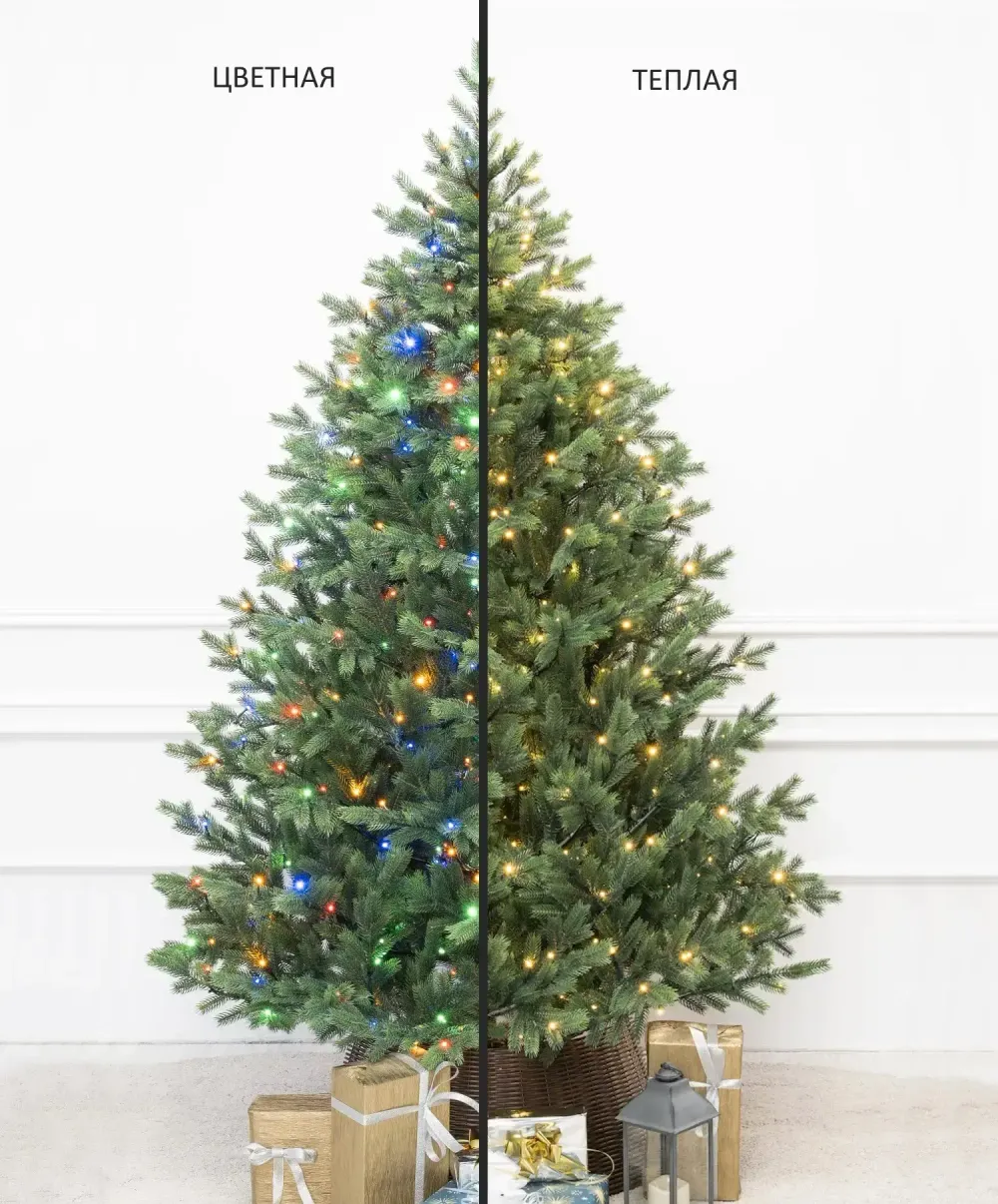 Елка с гирляндой 2в1 «Торжественная» (Литая хвоя) 270 см / 2,7 м