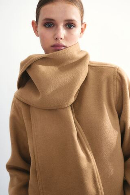 H&M КУРТКА ИЗ ВОЙЛОКА С ШАРФОМ, БЕЖЕВЫЙ