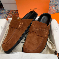 Мужские мюли Hermes Go Mule в коричневом цвете из замши