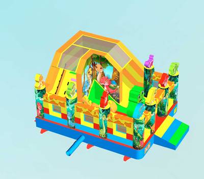 Коммерческий надувной батут «Весёлые динозаврики» с горкой, 5*4*2,8 м