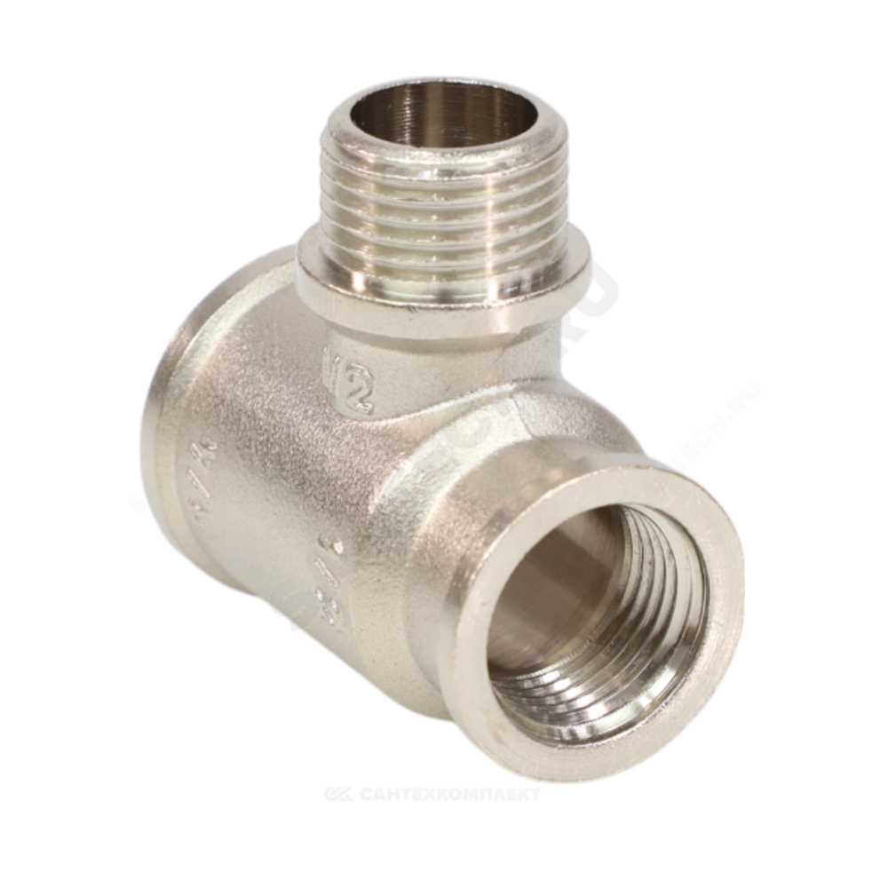 Тройник латунь никель переходной Ду 20х15х15 (3/4"х1/2"х1/2") ВР/НР/ВР VALFEX VF.132.N.034.012.012