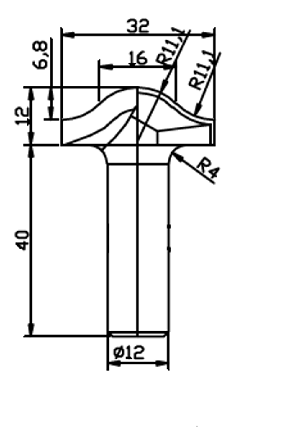 PCD профильная фреза D.32x12 42x40 Z2
