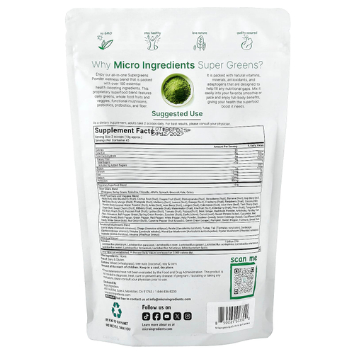 Micro Ingredients, Super Greens, суперфуды в порошке, оригинальный вкус, 454 г (1 фунт)