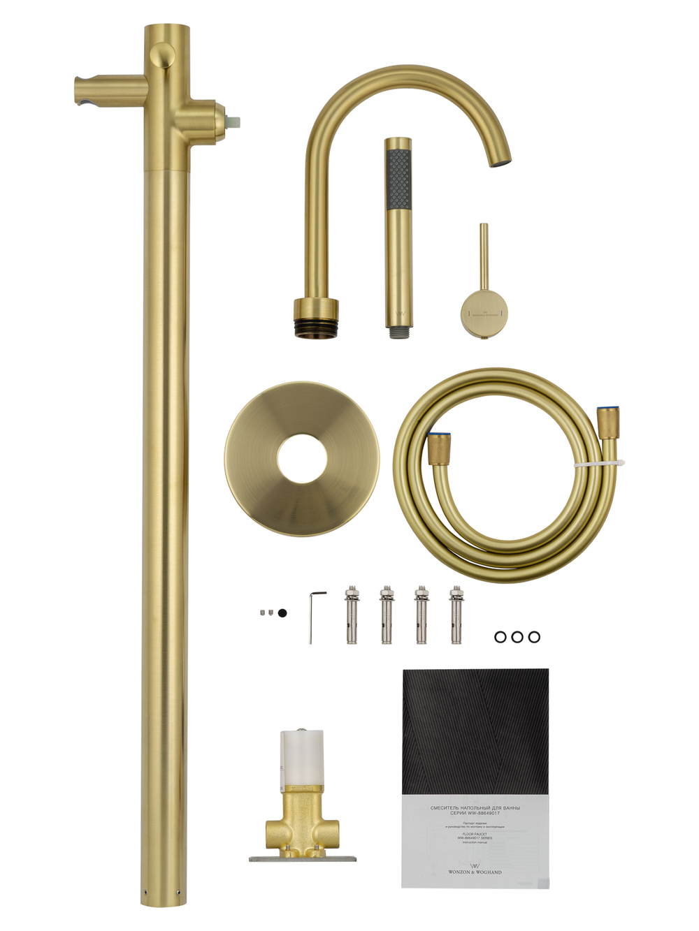 Смеситель для ванны напольного монтажа WONZON & WOGHAND STICK, Брашированное золото (WW-88649017-BG)