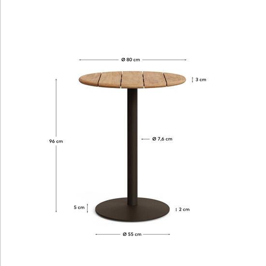 Уличный стол Esilda зеленой стали и акации Ø80 см