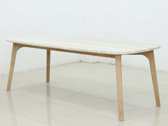 Комплект уличной мебели Mali из массива эвкалипта и травертина, стол 225х100 см, 8 стульев