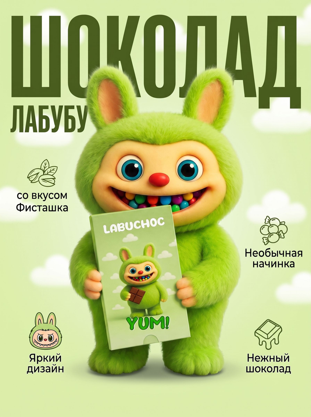 Шоколад с начинкой "Фисташка" Лабубу Labuchoc 75 г