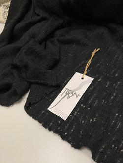 Плательно-костюмный меланжевый ажурный трикотаж (80%полиамид/20%шерсть, Черный, 175, 165 гр/м2, Dondi)