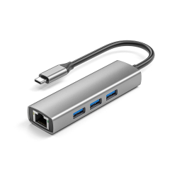 USB-хаб (концентратор) ORIENT JK-341N, Type-C разветвитель-сетевая карта USB 3.2 Gen1 (5 Гбит / c), порты: 3xUSB-A + RJ45 Gigabit Ethernet, RTL8153, 100 / 1000 Мбит / с, кабель USB Type-C, алюминиевый корпус, серебристый (33309)