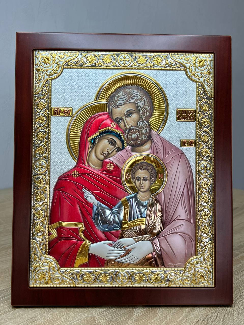 Св. Семейство, икона прямоугольная с рамкой, красное дерево, эмаль 210х260