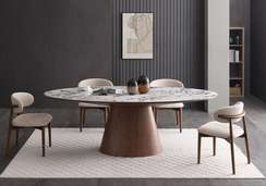 Стол овальный Ando 230х110 см, керамика Arabescato, шпон ореха