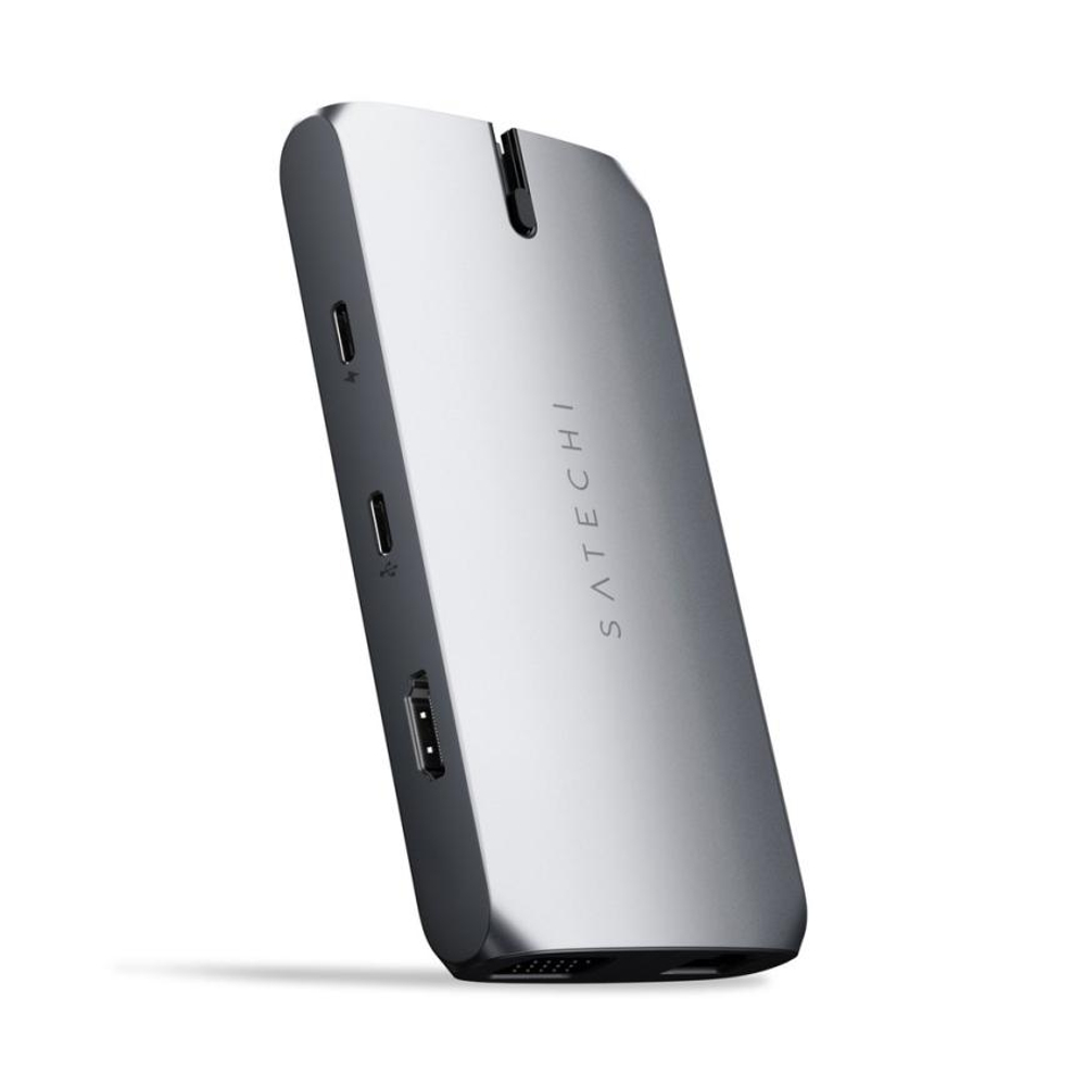 USB-Хаб Satechi On-the-Go (USB-C) (ST-UCMBA) Подключение: съёмный кабель USB-C. Порты: USB-C (PD 100 Вт), USB-C, 2 USB-A 3.2 Gen 1, microSD, SD, HDMI (до 4K 60 Гц), Gigabit Ethernet, VGA