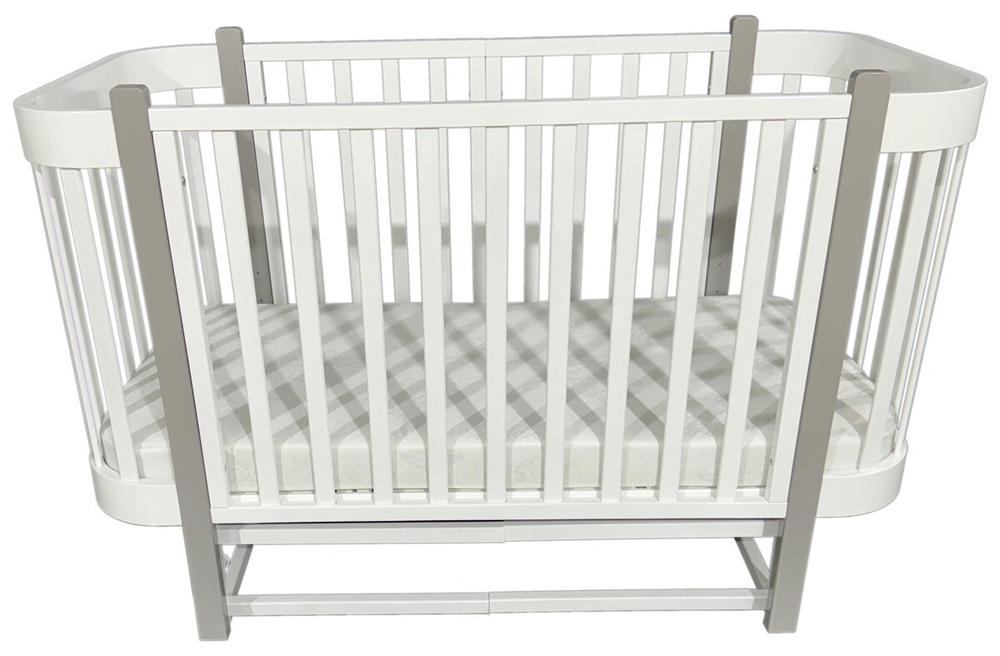 Детская кроватка Кедр Florencia продольный маятник 3 в 1 белый/серый