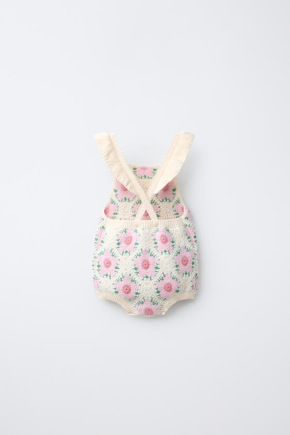 ZARA КОМБИНЕЗОН КРЮЧКОМ С ЦВЕТАМИ, ЭКРЮ