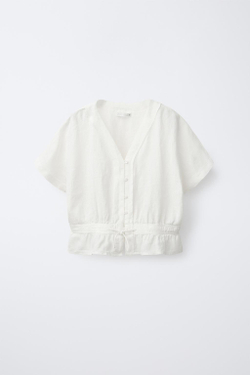 ZARA БЛУЗА ИЗ 100% ЛЬНА, СВЕТЛЫЙ ЭКРЮ