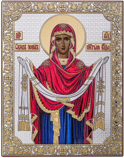 Покрова БМ, икона прямоугольная без рамки, красное дерево, эмаль 175х225