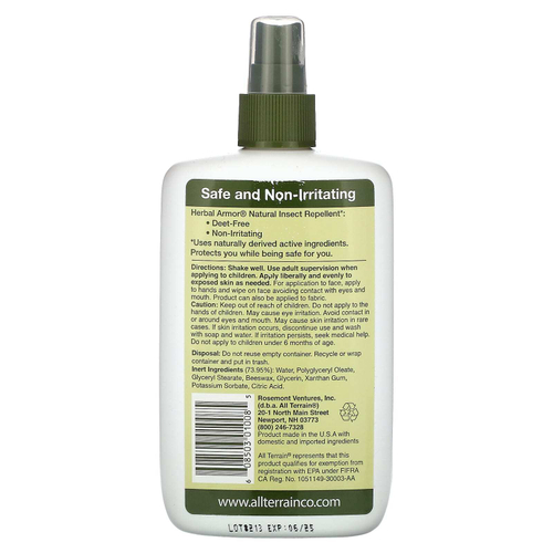 All Terrain, Herbal Armor, натуральный спрей от насекомых, без ДЭТА, 240 мл (8,0 жидк. унции)