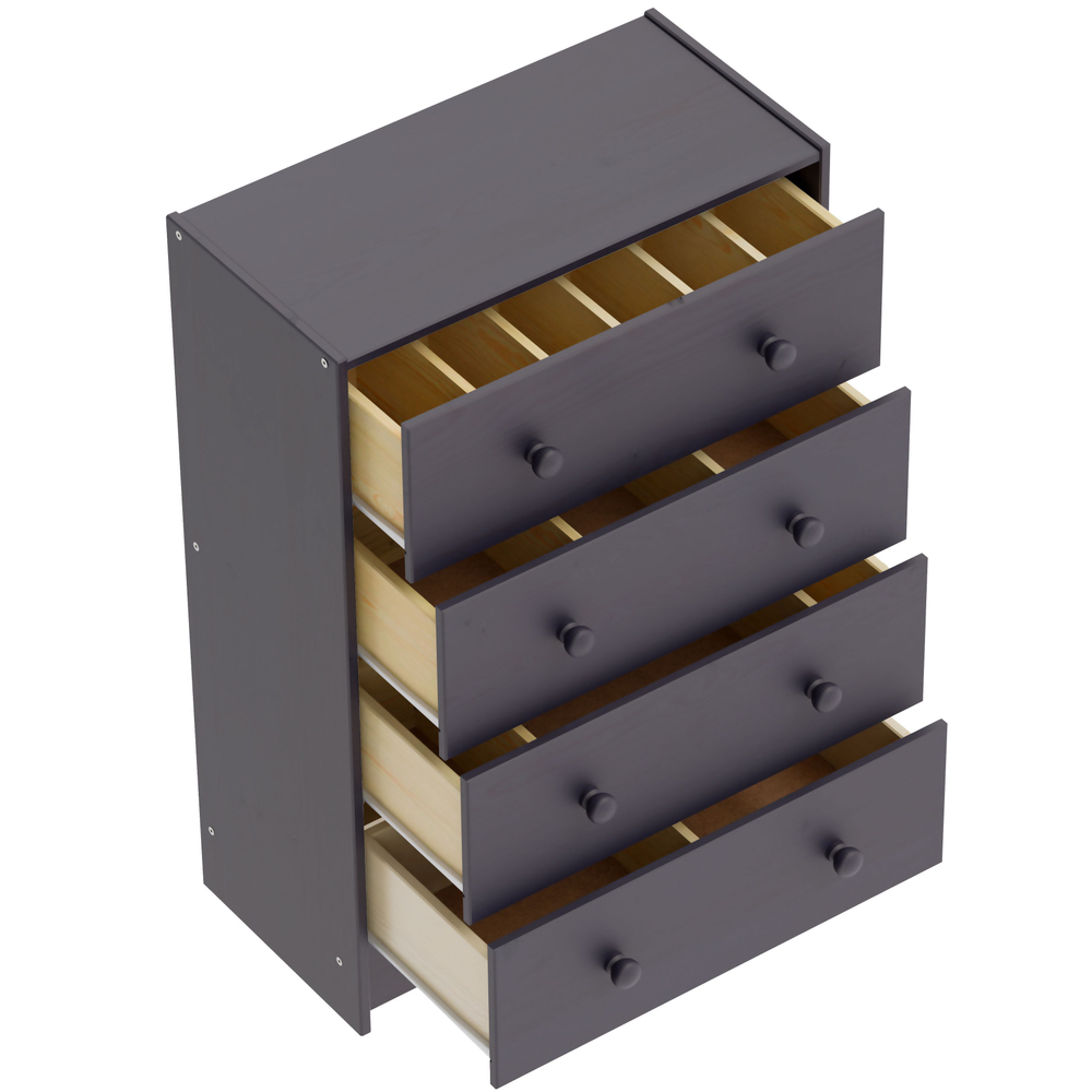 Серый деревянный комод Раст 4 ящика для хранения вещей и игрушек с органайзерами, из массива сосны