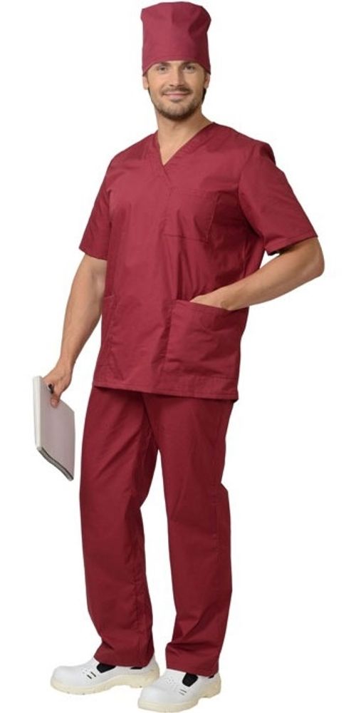 Костюм хирурга универсальный: блуза, брюки бордовый
