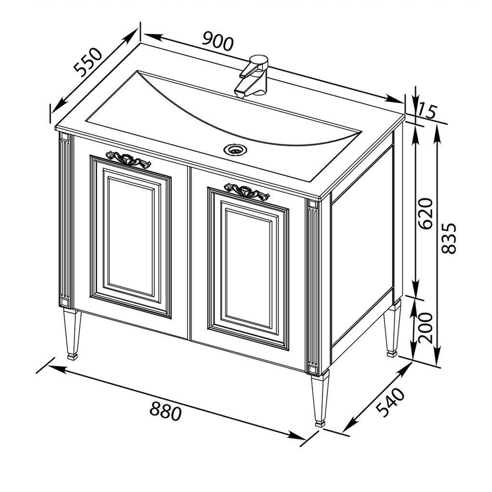 Тумба с раковиной Aquanet Паола 90 черный/серебро (литьевой мрамор)