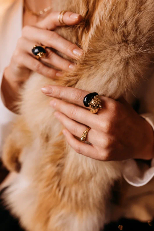 Массивное кольцо "Пантера" с агатом