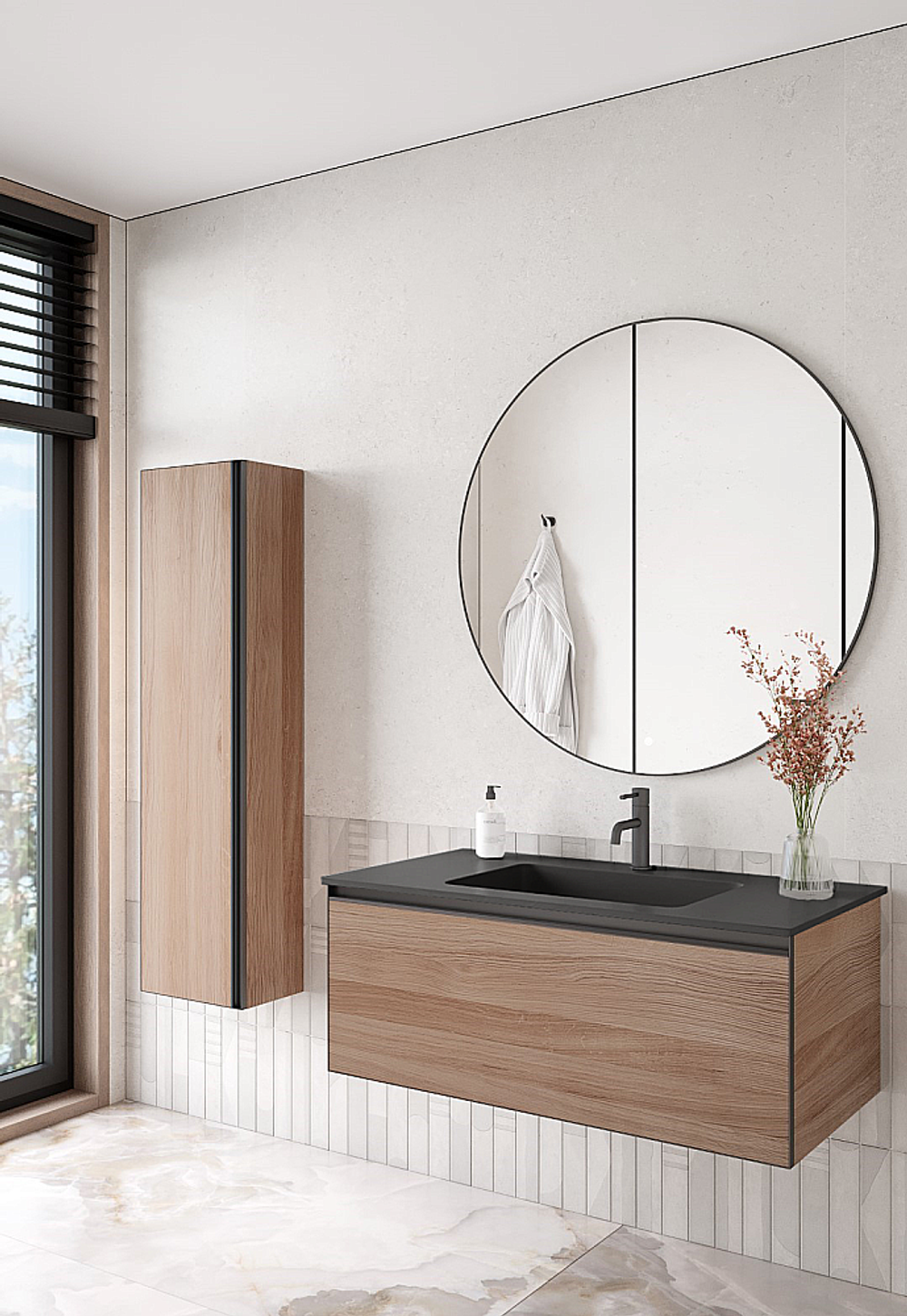 Тумба с раковиной Armadi Art QUATRO 1 100 WILLOW/профиль ANTHRACITE/раковина ANTHRACITE