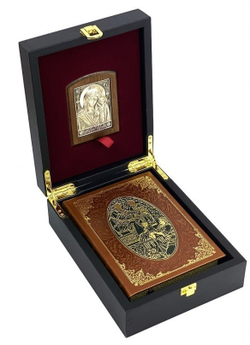 "Притчи" Подарочный набор: книга в кожаном переплете с иконой "Казанской Божией Матери"