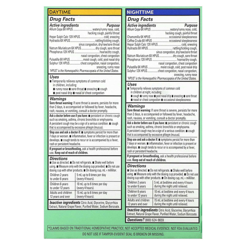 Hyland's Naturals, Для детей, комбо-пакет от простуды и кашля, дневное и ночное время, для детей от 2 до 12 лет, из натурального винограда, 2 флакона по 118 мл (4 жидк. унц.)