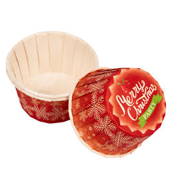 Формы бумажные с ламинацией «Маффин» 50х40 мм (Красные со снежинками) 100 шт