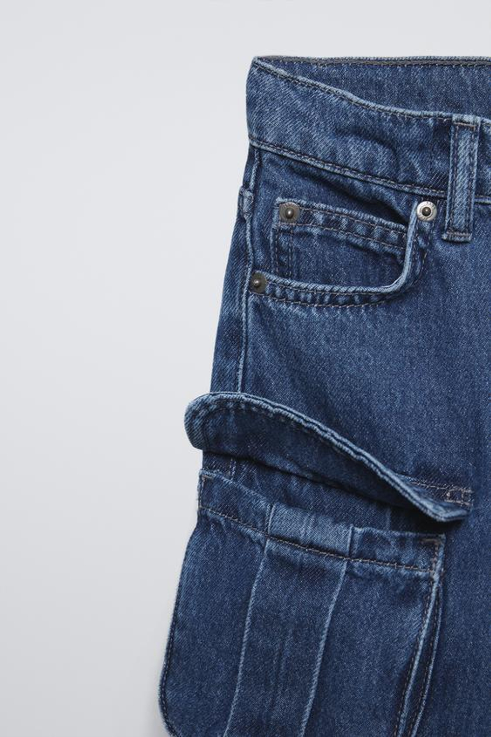 ZARA ДЖИНСЫ WIDE LEG С КАРМАНАМИ, СИНИЙ