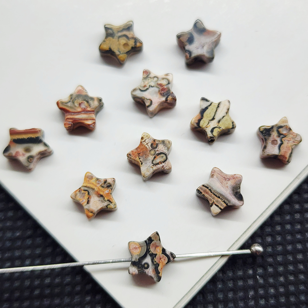 Риолит (леопардовая яшма), красочные бусины звёзды 6мм