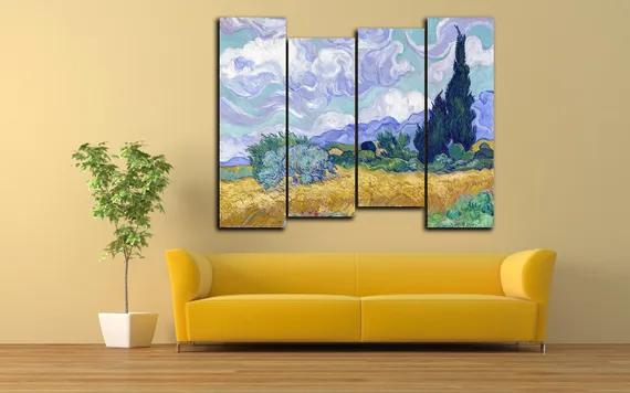 Модульная картина "Пшеничное поле с кипарисами"