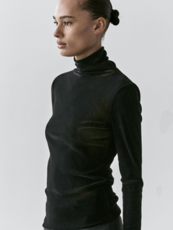 Massimo Dutti Водолазка из полупрозрачной ткани с длинными рукавами, черный