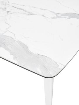 Стол ELIOT 120 HIGH GLOSS STATUARIO Белый мрамор глянцевый, керамика/ белый каркас