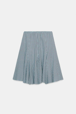 ZARA ЮБКА МИДИ В КЛЕТКУ ВИШИ ГОДЕ, КОРИЧНЕВЫЙ/СИНИЙ