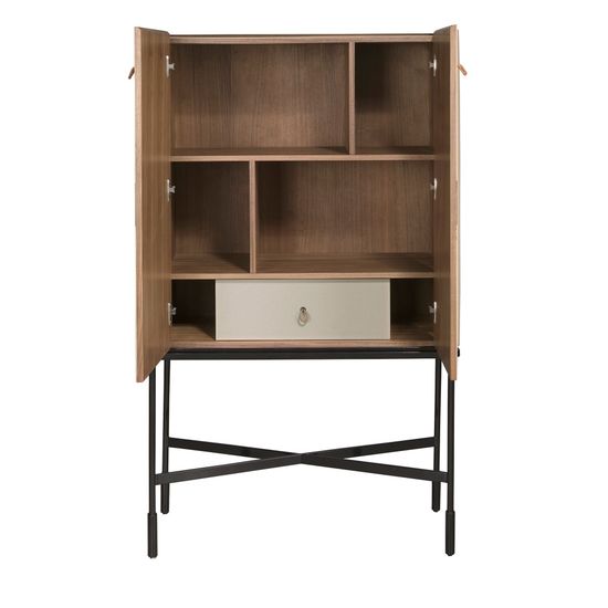 Высокий буфет 3280 из кожи, ореха и черной стали