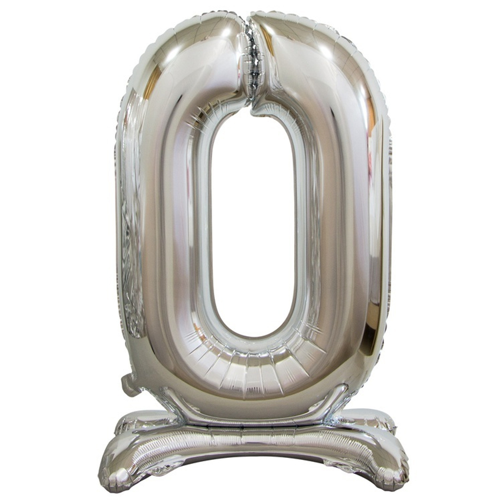 Шар ЦИФРА 0 Silver на подставке 30" 76 см