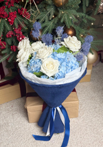 Платье для цветов. Круглая форма. Мех искусственный. Цвет:Синий.