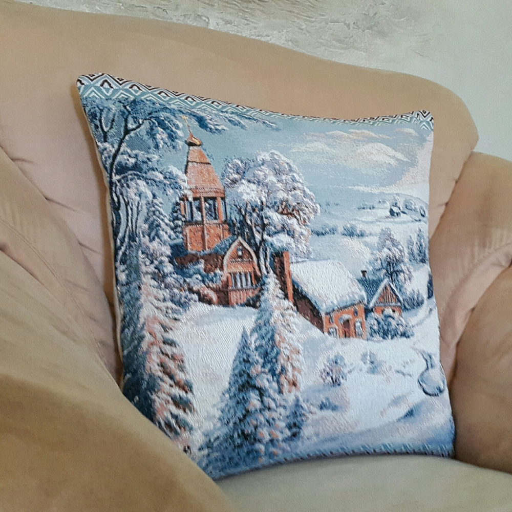 Декоративный гобеленовый чехол для интерьерной подушки (47*47) Крещенские морозы