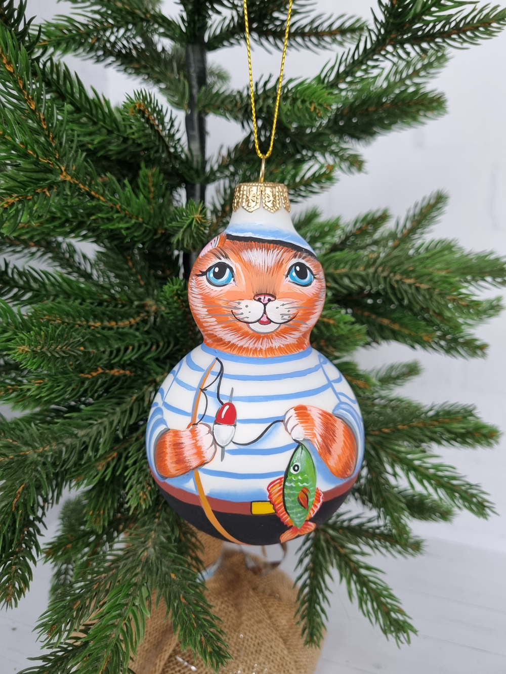 Котик Савелий стеклянная игрушка